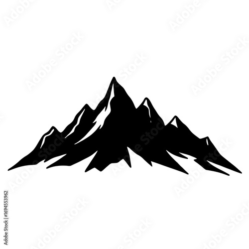 Minimalist black silhouette of a mountain range on a white background