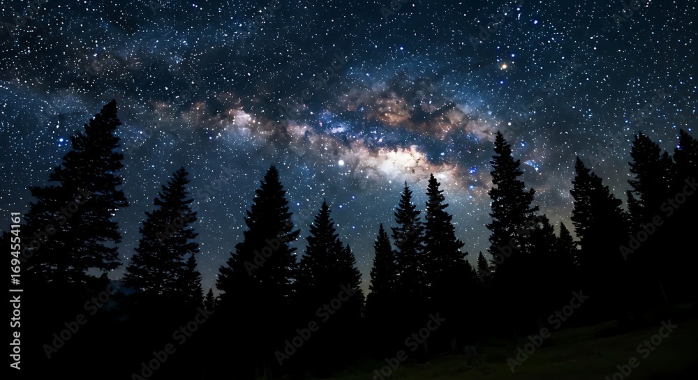 Fototapeta premium A Dark and Cold Winter Forest at Night with Snow-Covered Trees