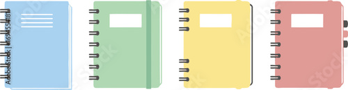 Set of four spiral notebooks in pastel colors for school and office organization vector