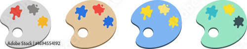 Four colorful art palettes with splatters of paint for creativity and artistic expression vector