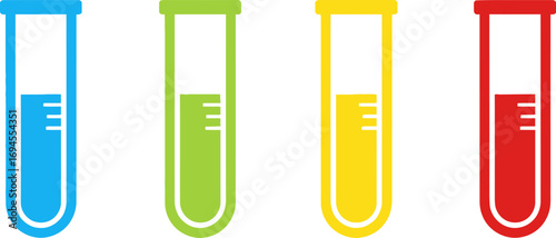 Four colorful test tubes filled with liquids on a for science experiments vector