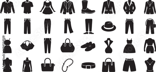 vector Apparel & Accessories Glyph Icons – 40 Black Silhouette Fashion Symbols