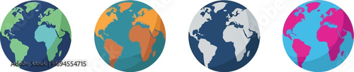 Four stylized globes representing earth's diverse continents and oceans in vibrant colors vector