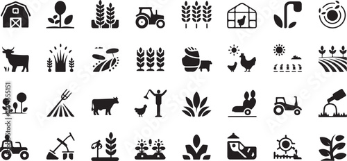 Vector Farming Graphics Agriculture & Rural Life Solid Icon Collection – 40 Black
