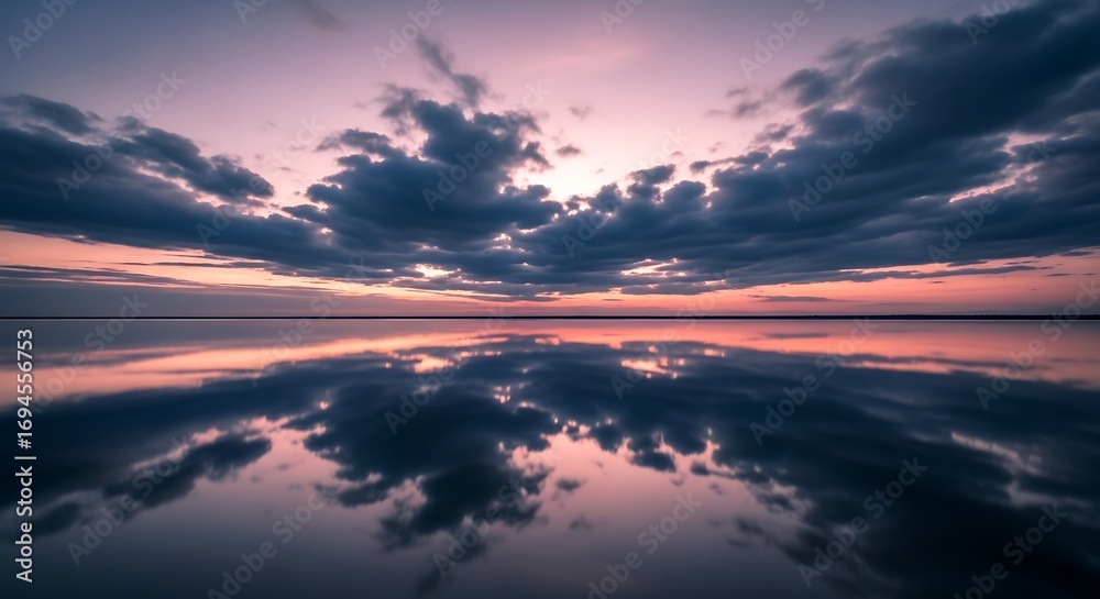 Fototapeta premium Sunset Reflection with Calm Water, and Clouds.