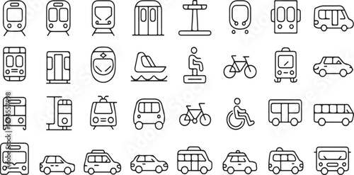 vector Public Transport & Mobility Line Icons – 40 Thin Outline Vector Pictograms