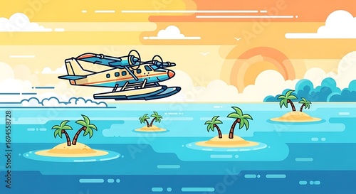 Seaplane Sunset Tropical Islands.