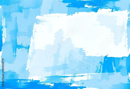 Abstract blue and white grunge texture, hand-painted brush strokes, backdrop, canvas