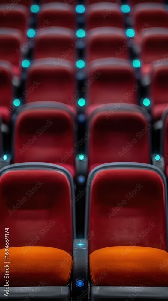 Fototapeta premium Empty cinema seats in a modern theater design.