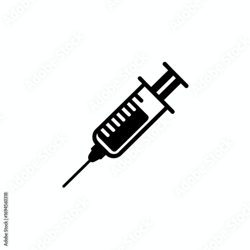 Black and White Syringe Icon with Liquid