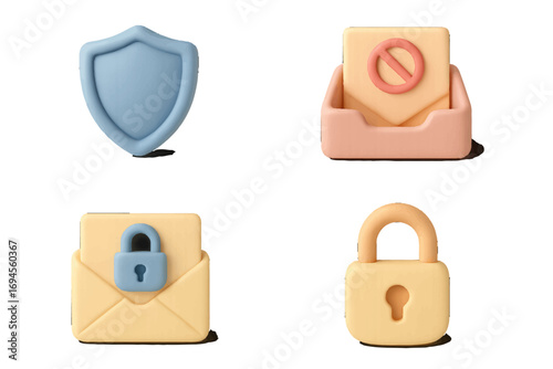 Digital security and privacy symbols for email protection, confidential communication, and online data safety
