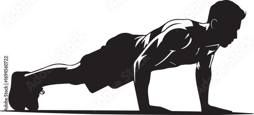 Muscular fitness athlete performing a push-up silhouette strongman strength training exercise movement
