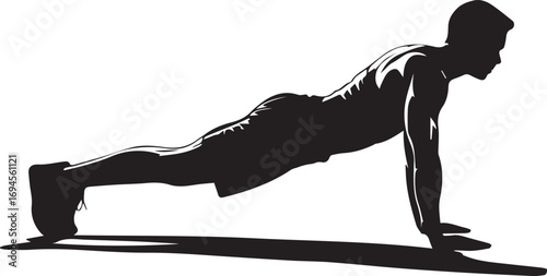 Silhouette of a muscular man doing a push-up exercise fitness and strength training concept