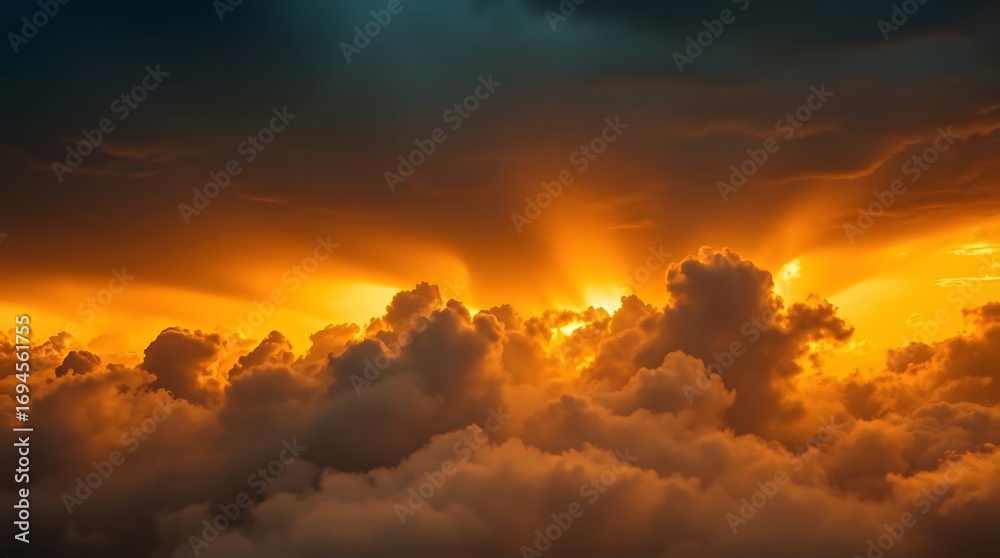 Naklejka premium Dramatic sunset through clouds