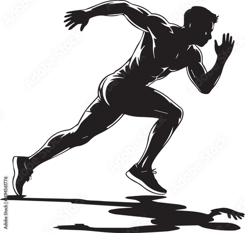 Dynamic silhouette of a muscular fitness athlete in full sprint motion