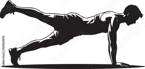 Silhouette of athletic man performing leg lift exercise for core strength and fitness
