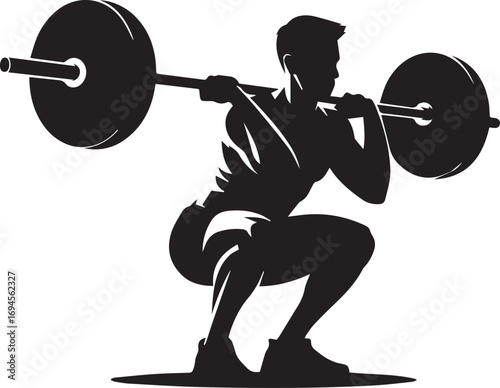 Fitness athlete silhouette doing a barbell squat exercise for strength training and bodybuilding