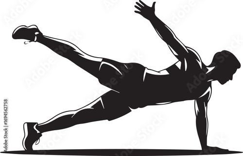 Silhouette of a fitness athlete performing a side plank exercise for core strength training