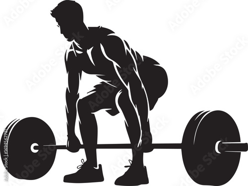 Muscular male athlete performing a deadlift exercise silhouette fitness and weightlifting power concept
