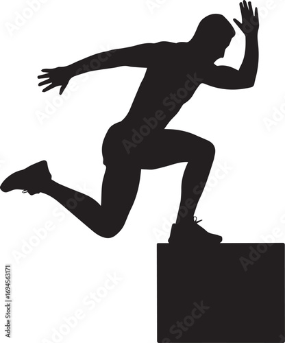 Athletic silhouette jumping over box dynamic fitness athlete training exercise action pose