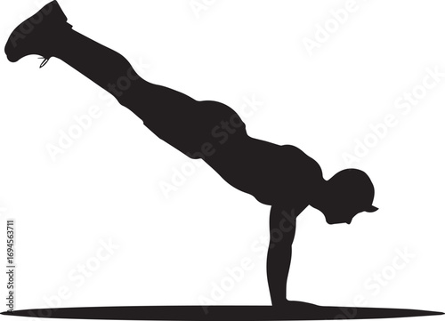 Dynamic fitness silhouette athlete performing handstand push-up exercise for strength training