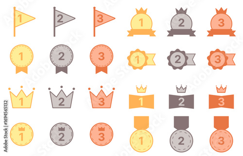ランキング 順位 数字 あしらい ベクターアイコンセットイラスト 金・銀・銅