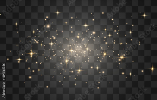 Magical light dust with a soft glow. Floating particles of light. Christmas light effect with sparkling fairy dust shining on a transparent background. Vector illustration in PNG format