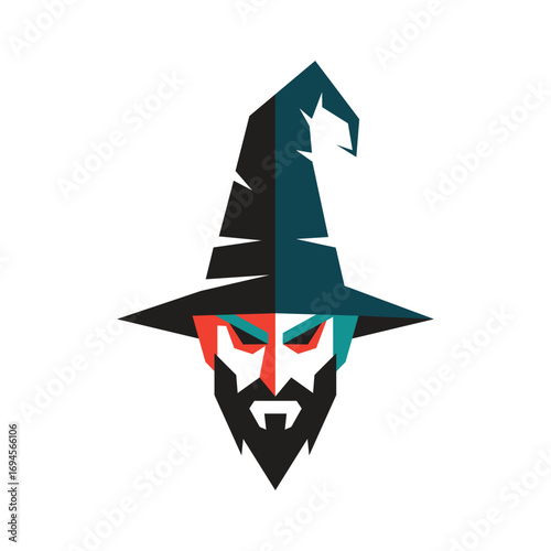 Vector art of abstract wizard hat and wizard on white background