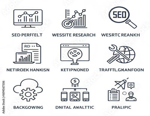 SEO and Digital Growth Outline Icon Set