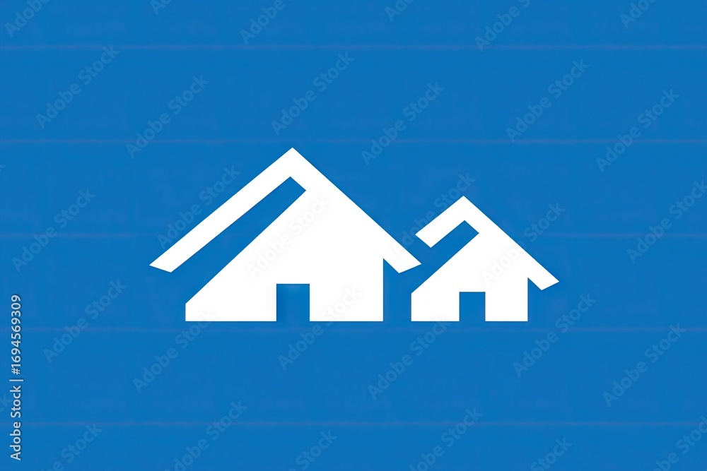 Fototapeta premium Two stylized houses on a blue background.