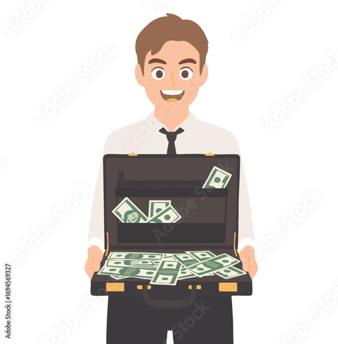 Businessman Holding Briefcase Money