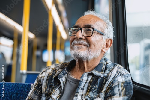 Hispanic Commuter. Senior Passenger Using Public Transportation in Latin America