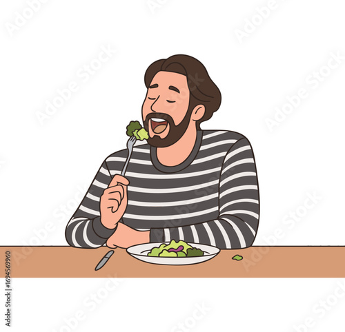 Man Eating Salad Healthy