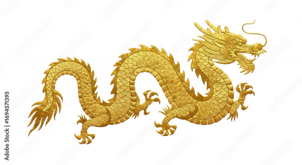 Fototapeta premium Golden dragon illustration on white background for decorative designs