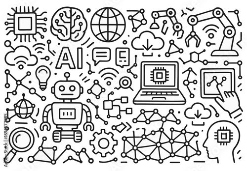 Ai and robotics technology, machine learning, automation, innovation, network connections