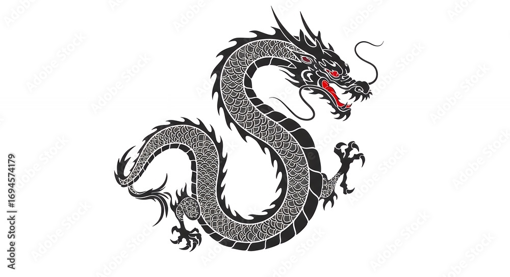 Obraz premium Stylized dragon illustration isolated on white background for creative design projects