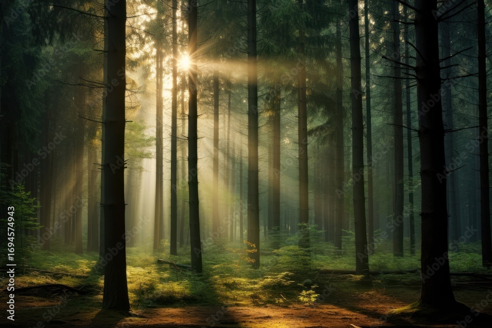 Fototapeta premium Forest sunlight landscape woodland.