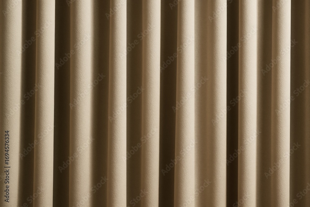Obraz premium Beige curtain folds with soft shadowing under warm light creating a textured background for interior design or decoration concept. Ai generative