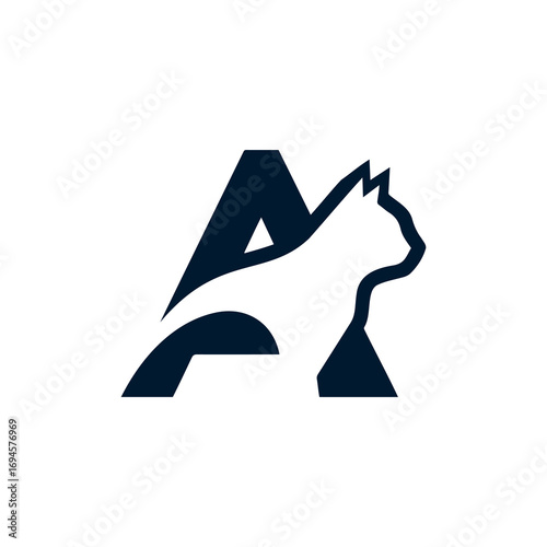 A modern, bold logo featuring a cat silhouette and the letter A, representing agility, grace, and creativity.