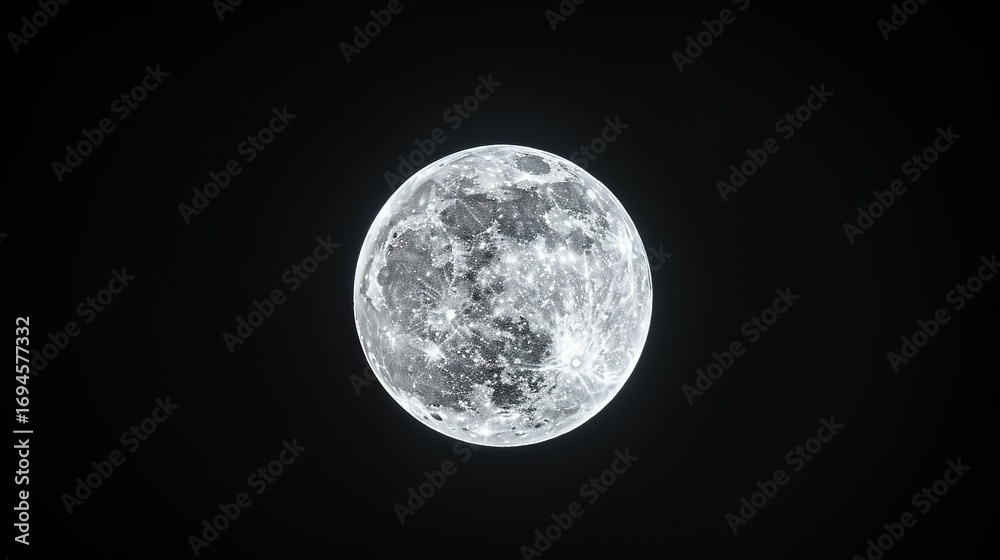 Obraz premium Ethereal Full Moon against Starry Night Sky, Mobile Phone Capture Revealing Lunar Texture