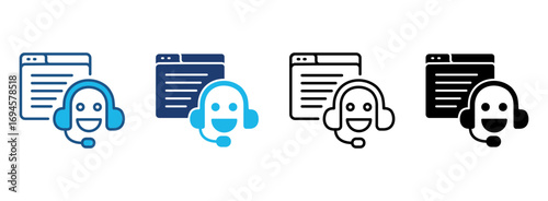 Virtual Assistant Icon Set With Multiple Styles. Vector Illustration