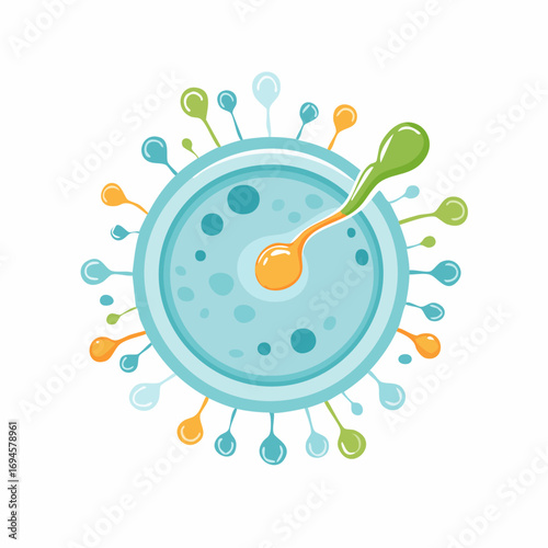Embryonic stem cell, abstract medical illustration, Repairing damaged cells by reducing inflammation and modulating the immune system.