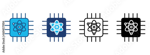 Quantum Computing Icon Set With Multiple Styles. Vector Illustration