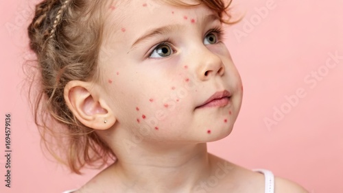 Child with Chickenpox Rash on Pink Background