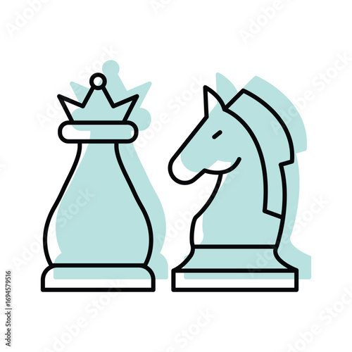 Chess Knight color shadow thinline icon , vector, pixel perfect, illustrator file 
