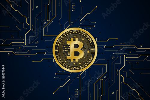 Golden bitcoin digital currency , futuristic digital money	
