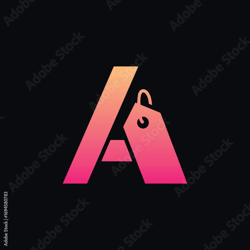 A creative logo featuring a stylized letter 'A' integrated with a vibrant gradient shopping tag. Ideal for e-commerce, retail, online stores, or discount brands.