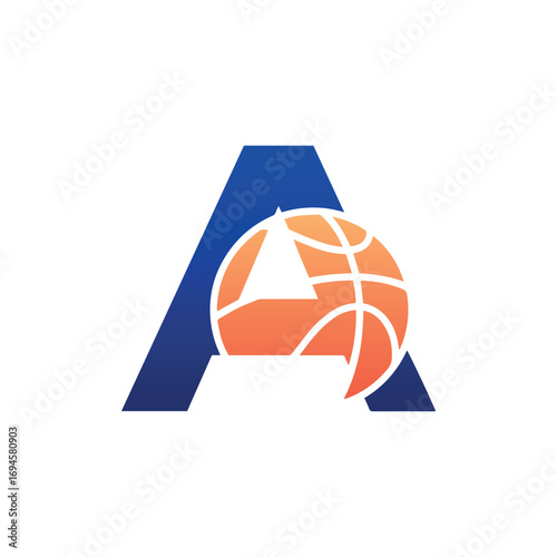 A creative logo featuring a stylized letter 'A' integrated with a basketball and a gradient color. Ideal for sports teams, athletic brands, and fitness businesses.