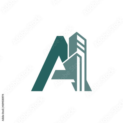 A creative logo featuring a stylized letter 'A' integrated with a tall city skyscraper. Perfect for construction, architecture, real estate, or urban development businesses.