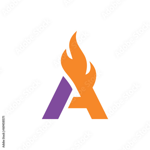 A creative logo featuring a stylized letter 'A' with a fiery flame. Perfect for brands related to energy, power, hot food, or passion.
